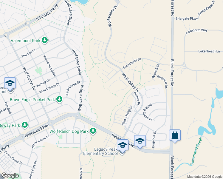 map of restaurants, bars, coffee shops, grocery stores, and more near Midge Way in Colorado Springs