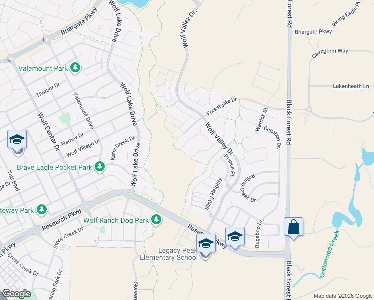 map of restaurants, bars, coffee shops, grocery stores, and more near Midge Way in Colorado Springs