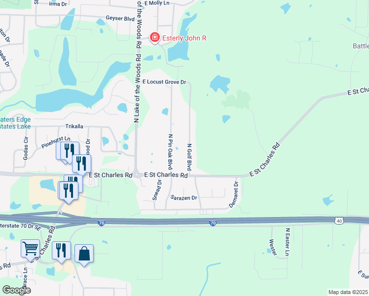 map of restaurants, bars, coffee shops, grocery stores, and more near 1504 North Pin Oak Boulevard in Columbia