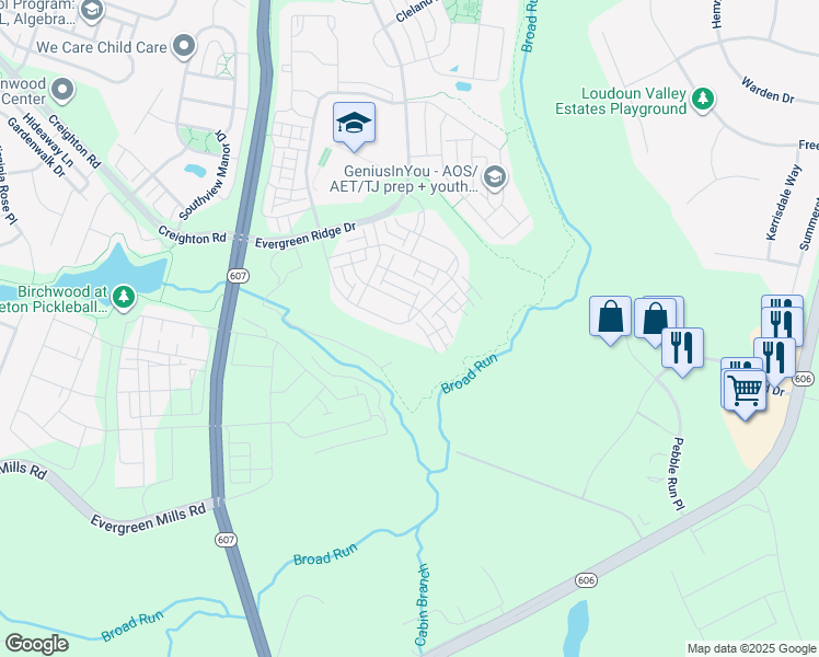 map of restaurants, bars, coffee shops, grocery stores, and more near 23483 Aldie Manor Terrace in Ashburn