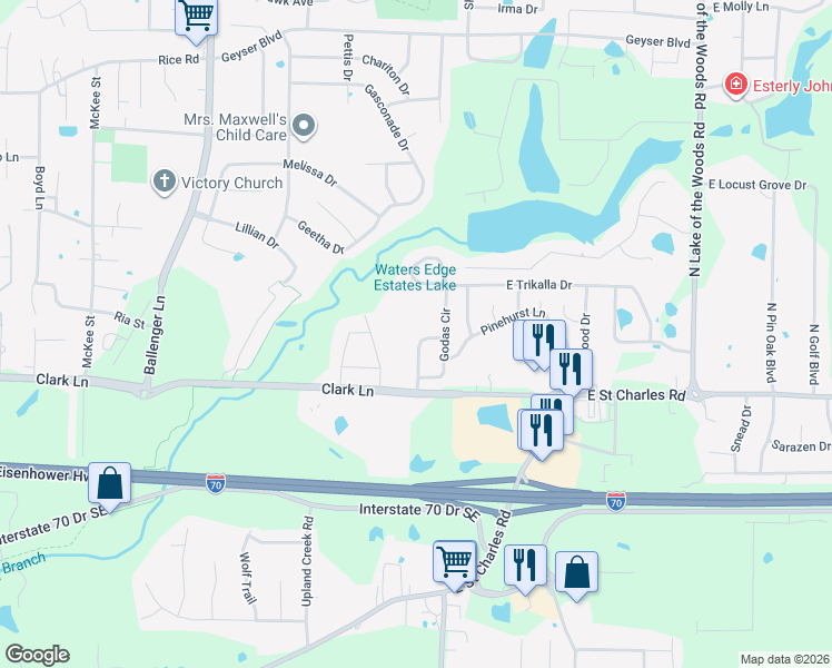map of restaurants, bars, coffee shops, grocery stores, and more near 1327-1329 Valley Creek Lane in Columbia
