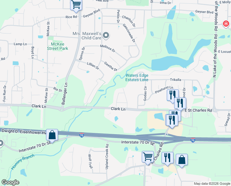 map of restaurants, bars, coffee shops, grocery stores, and more near 5117 Clark Lane in Columbia