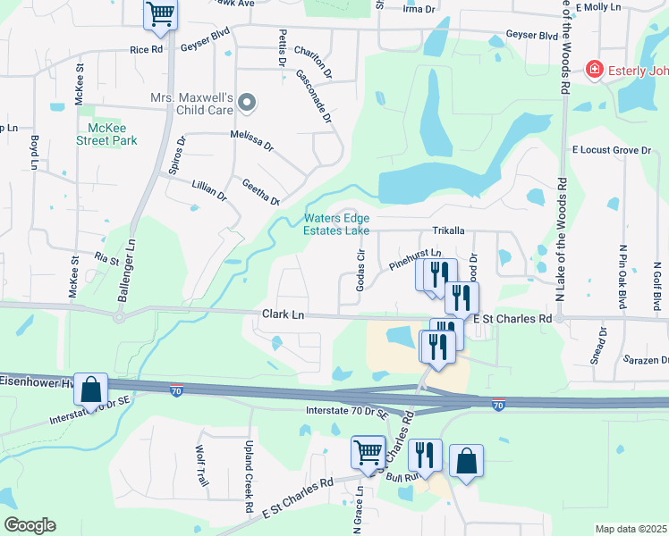 map of restaurants, bars, coffee shops, grocery stores, and more near 1327-1329 Valley Creek Lane in Columbia