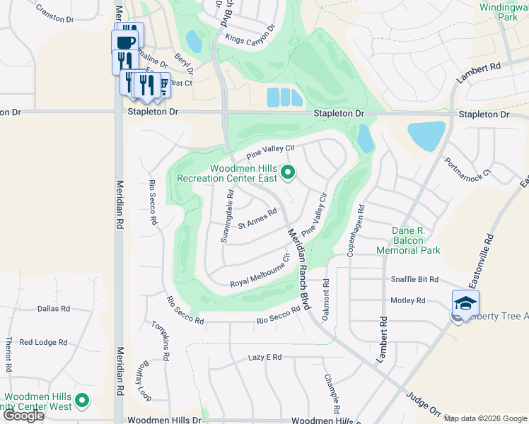 map of restaurants, bars, coffee shops, grocery stores, and more near 9242 Ballybunion Road in Peyton