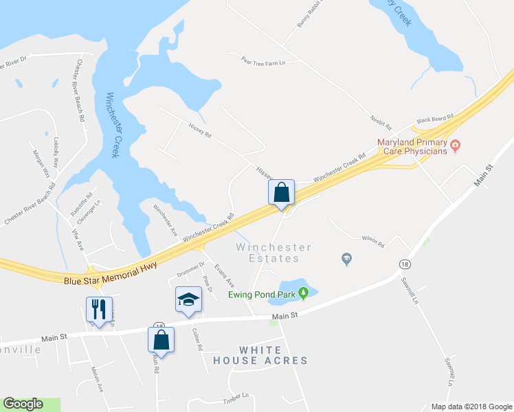map of restaurants, bars, coffee shops, grocery stores, and more near 101 Hissey Rd in Grasonville