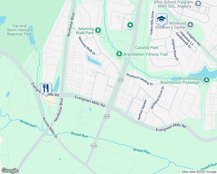 map of restaurants, bars, coffee shops, grocery stores, and more near 23550 Christina Ridge Square in Ashburn