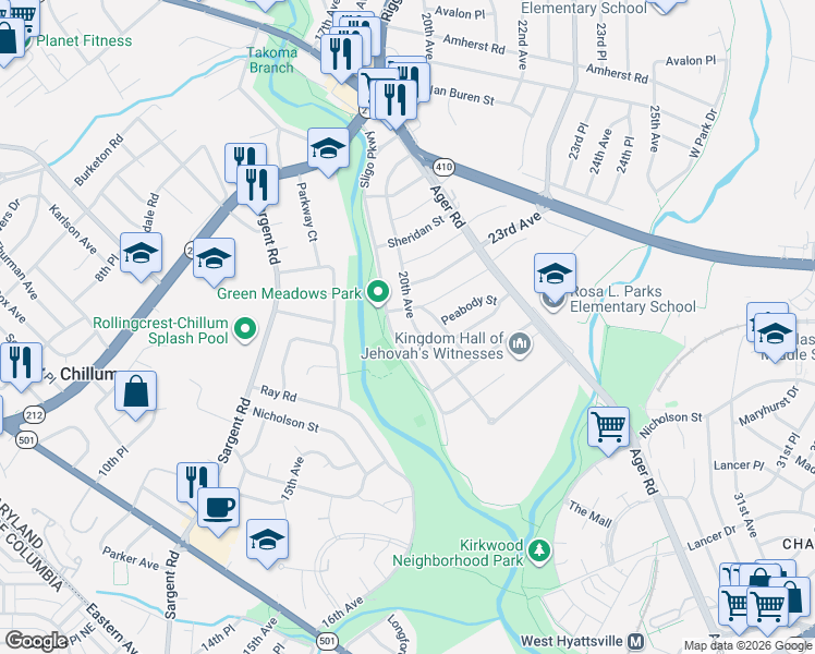 map of restaurants, bars, coffee shops, grocery stores, and more near 101 Independence Avenue Southeast in Washington