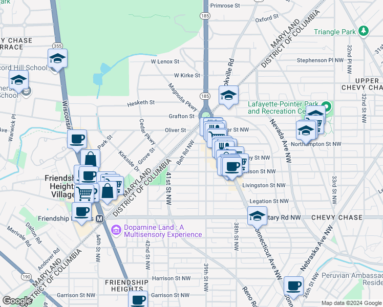 map of restaurants, bars, coffee shops, grocery stores, and more near 3917 McKinley Street Northwest in Washington