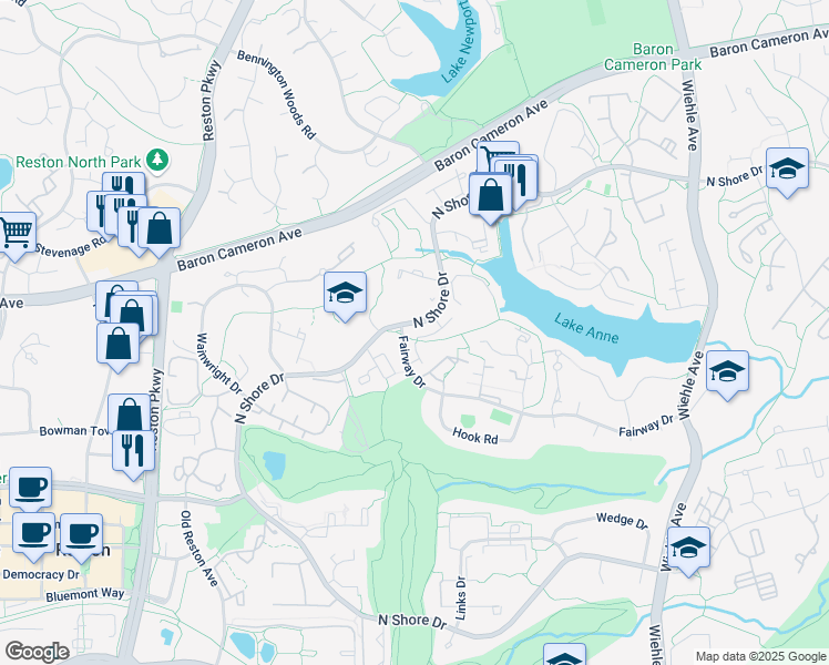 map of restaurants, bars, coffee shops, grocery stores, and more near 11532 Sunder Court in Reston