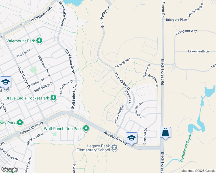 map of restaurants, bars, coffee shops, grocery stores, and more near Midge Way in Colorado Springs