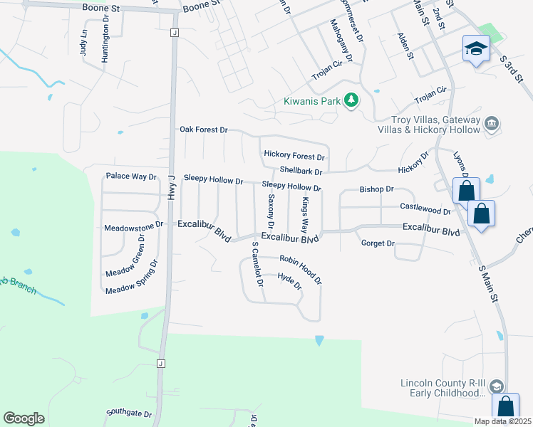 map of restaurants, bars, coffee shops, grocery stores, and more near 50 North Camelot Drive in Troy
