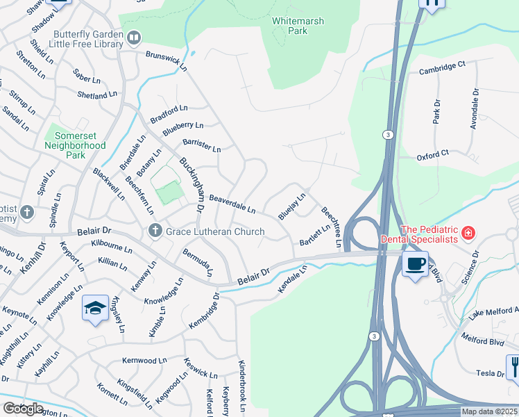 map of restaurants, bars, coffee shops, grocery stores, and more near 12804 Beaverdale Lane in Bowie