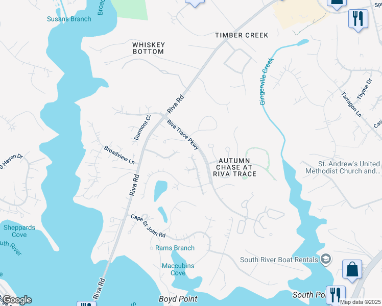 map of restaurants, bars, coffee shops, grocery stores, and more near 2781 Autumn Chase Run in Annapolis