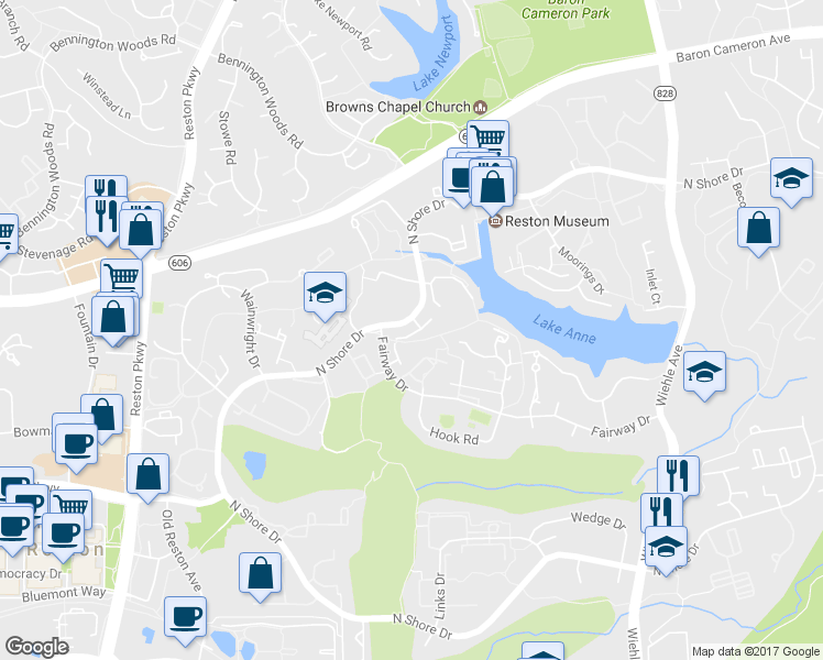map of restaurants, bars, coffee shops, grocery stores, and more near 11518 Sunder Court in Reston