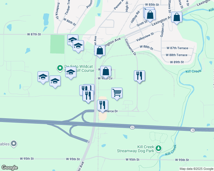 map of restaurants, bars, coffee shops, grocery stores, and more near 34150 Orchard Drive in De Soto