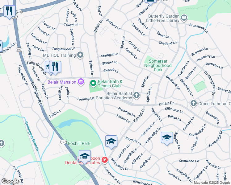 map of restaurants, bars, coffee shops, grocery stores, and more near 2816 Sudberry Lane in Bowie