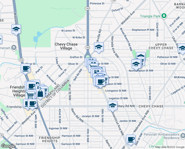 map of restaurants, bars, coffee shops, grocery stores, and more near 5612 Connecticut Avenue Northwest in Washington