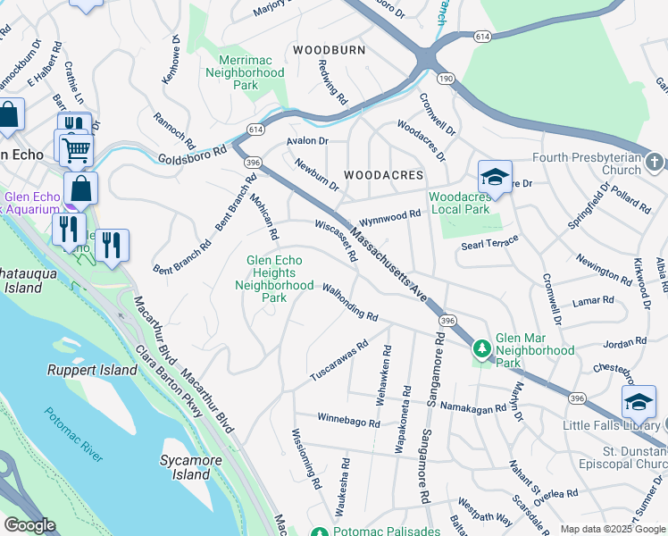 map of restaurants, bars, coffee shops, grocery stores, and more near 6208 Dahlonega Road in Bethesda