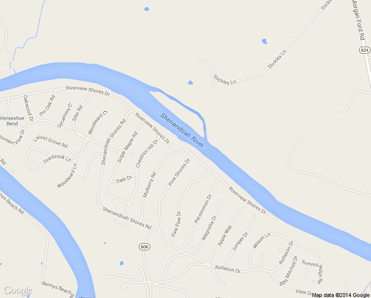 map of restaurants, bars, coffee shops, grocery stores, and more near Riverview Shores Drive in Front Royal