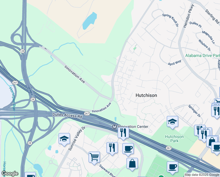 map of restaurants, bars, coffee shops, grocery stores, and more near 2209 Rock Hill Road in Herndon
