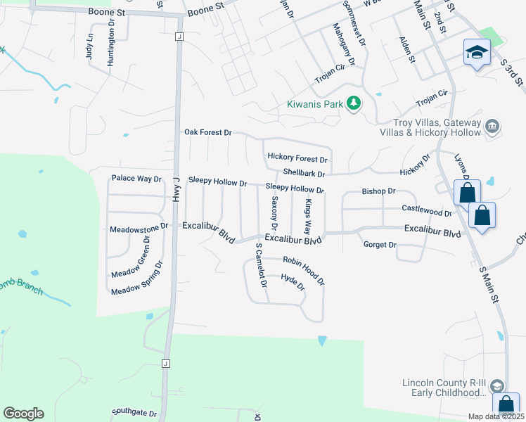 map of restaurants, bars, coffee shops, grocery stores, and more near 50 North Camelot Drive in Troy