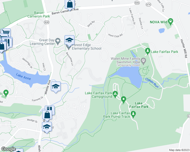 map of restaurants, bars, coffee shops, grocery stores, and more near 11012 Becontree Lake Drive in Reston