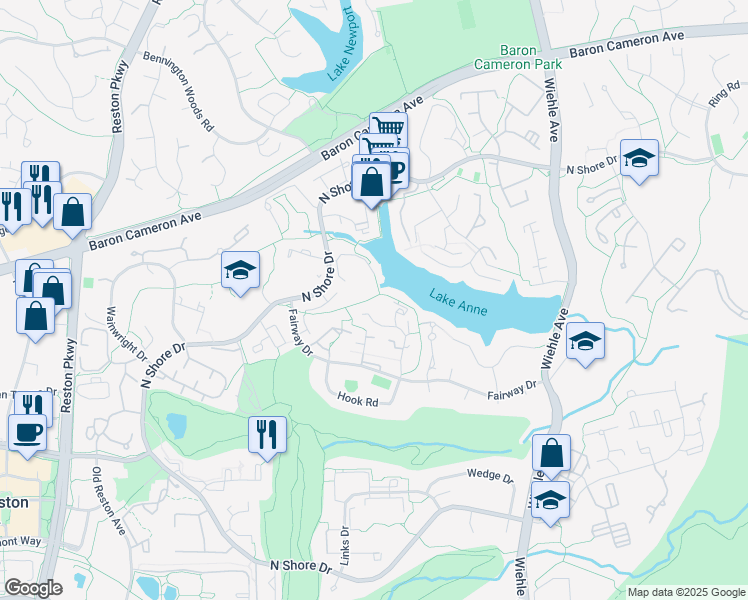 map of restaurants, bars, coffee shops, grocery stores, and more near 11464 Orchard Lane in Reston