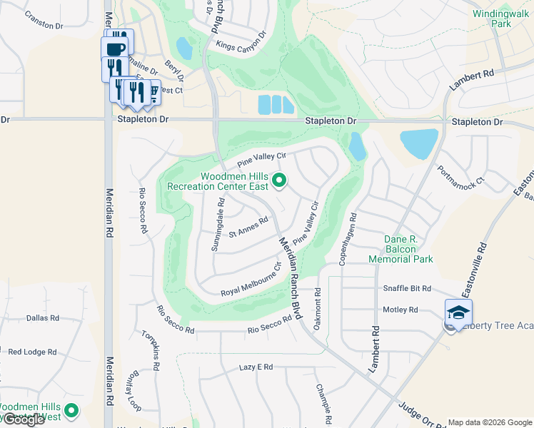 map of restaurants, bars, coffee shops, grocery stores, and more near 9201 Ballybunion Road in Peyton