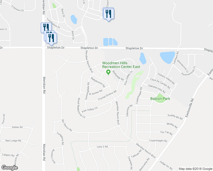 map of restaurants, bars, coffee shops, grocery stores, and more near 9201 Ballybunion Road in Peyton