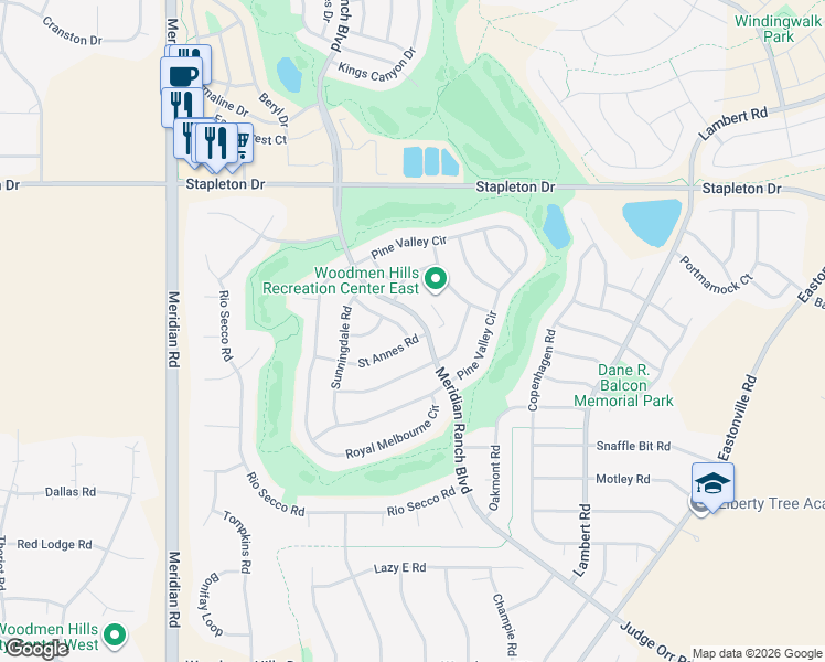 map of restaurants, bars, coffee shops, grocery stores, and more near 9201 Ballybunion Road in Peyton