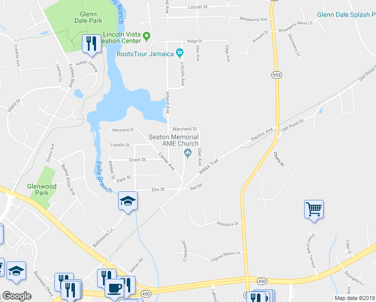 map of restaurants, bars, coffee shops, grocery stores, and more near 5515 Lincoln Avenue in Lanham