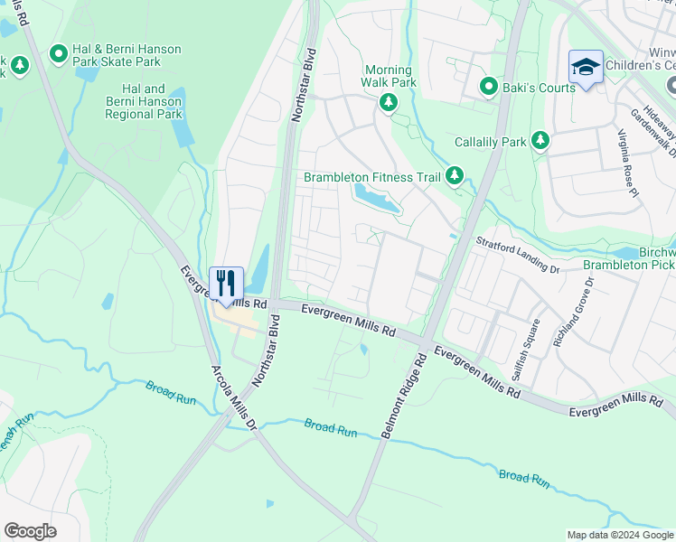 map of restaurants, bars, coffee shops, grocery stores, and more near Epperson Square in Brambleton