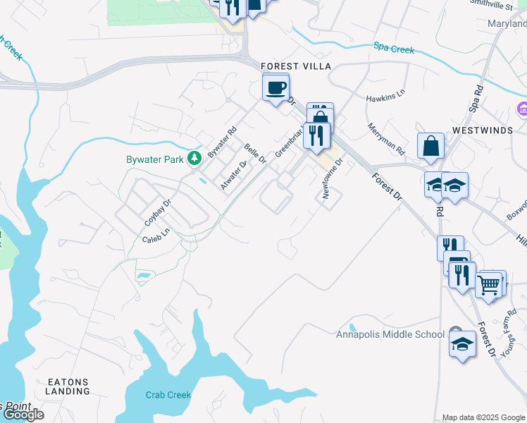 map of restaurants, bars, coffee shops, grocery stores, and more near 718 South Cherry Grove Avenue in Annapolis