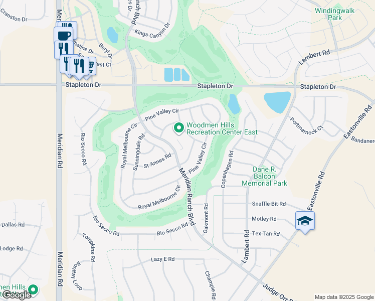 map of restaurants, bars, coffee shops, grocery stores, and more near 12326 Crystal Downs Road in Peyton