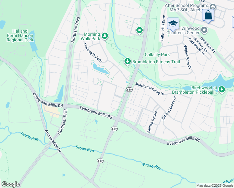 map of restaurants, bars, coffee shops, grocery stores, and more near 23544 Christina Ridge Square in Ashburn