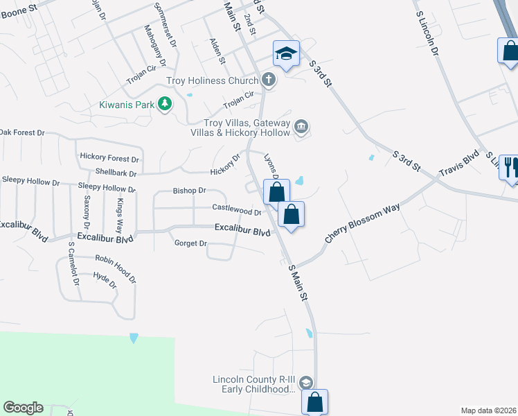 map of restaurants, bars, coffee shops, grocery stores, and more near 103 Castlewood Drive in Troy