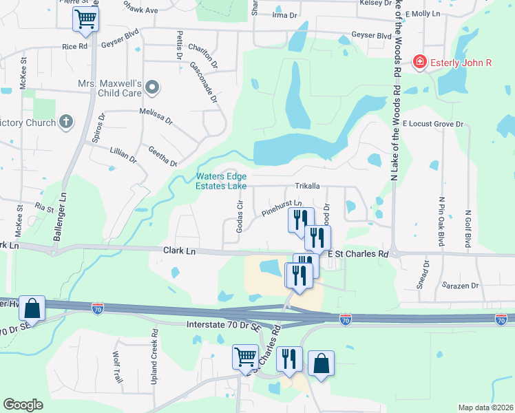 map of restaurants, bars, coffee shops, grocery stores, and more near 1330-1332 North Frideriki Drive in Columbia