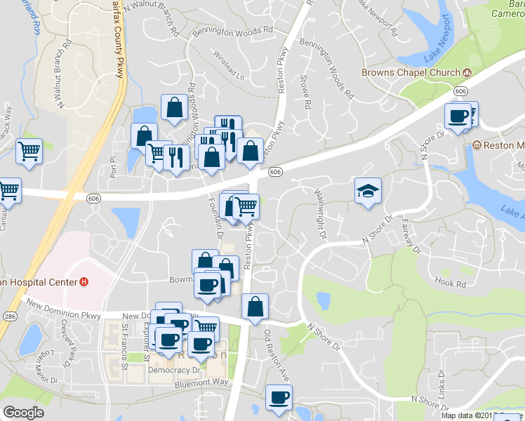 map of restaurants, bars, coffee shops, grocery stores, and more near 1788 Wainwright Drive in Reston