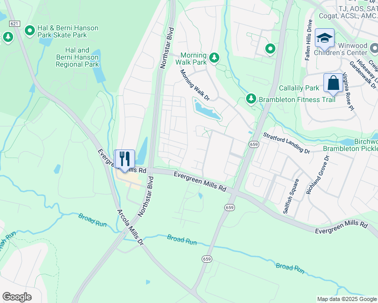 map of restaurants, bars, coffee shops, grocery stores, and more near 42534 Epperson Square in Brambleton