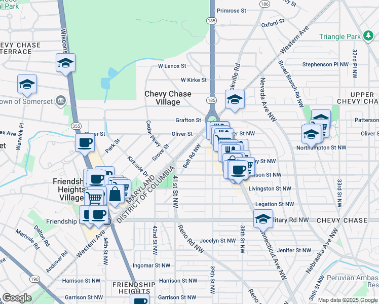 map of restaurants, bars, coffee shops, grocery stores, and more near 5631 Western Avenue Northwest in Washington