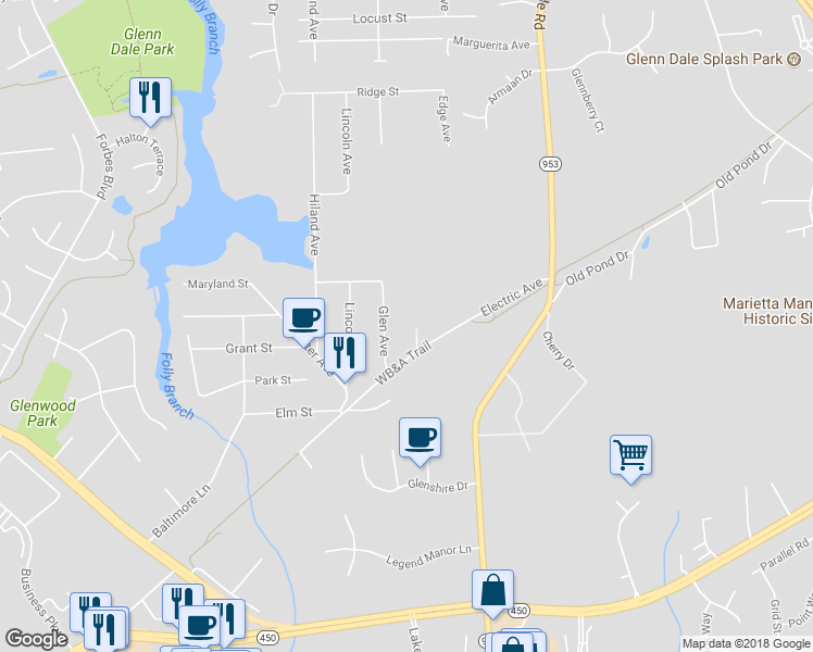 map of restaurants, bars, coffee shops, grocery stores, and more near 5508 Walnut Avenue in Lanham