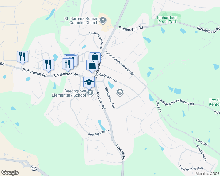 map of restaurants, bars, coffee shops, grocery stores, and more near 1030 Wedgewood Dr in Independence