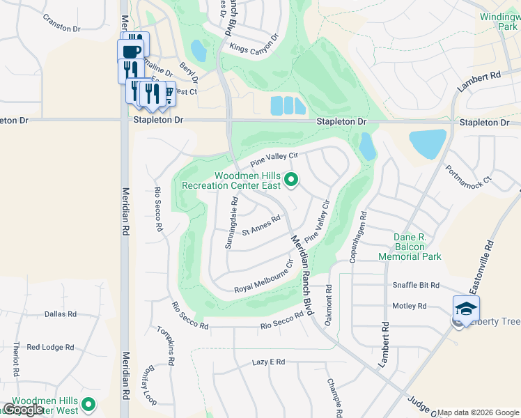 map of restaurants, bars, coffee shops, grocery stores, and more near 9242 Ballybunion Road in Peyton