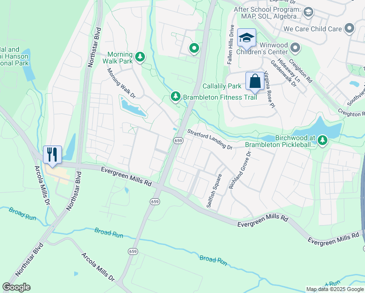 map of restaurants, bars, coffee shops, grocery stores, and more near 42410 Benfold Square in Ashburn