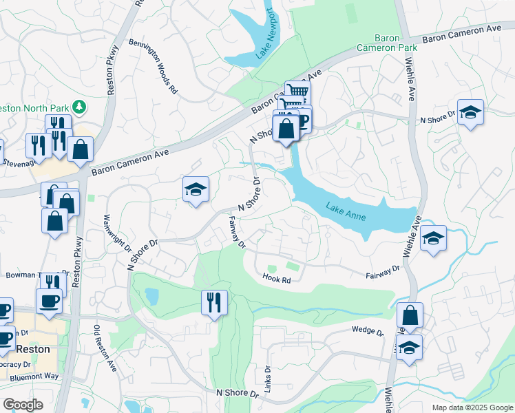 map of restaurants, bars, coffee shops, grocery stores, and more near 11508 Sunder Court in Reston