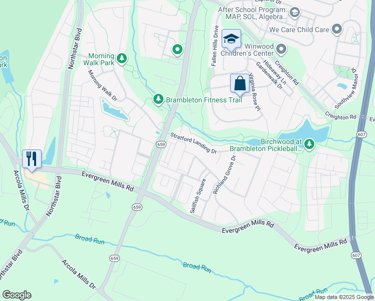 map of restaurants, bars, coffee shops, grocery stores, and more near 42325 Benfold Square in Ashburn