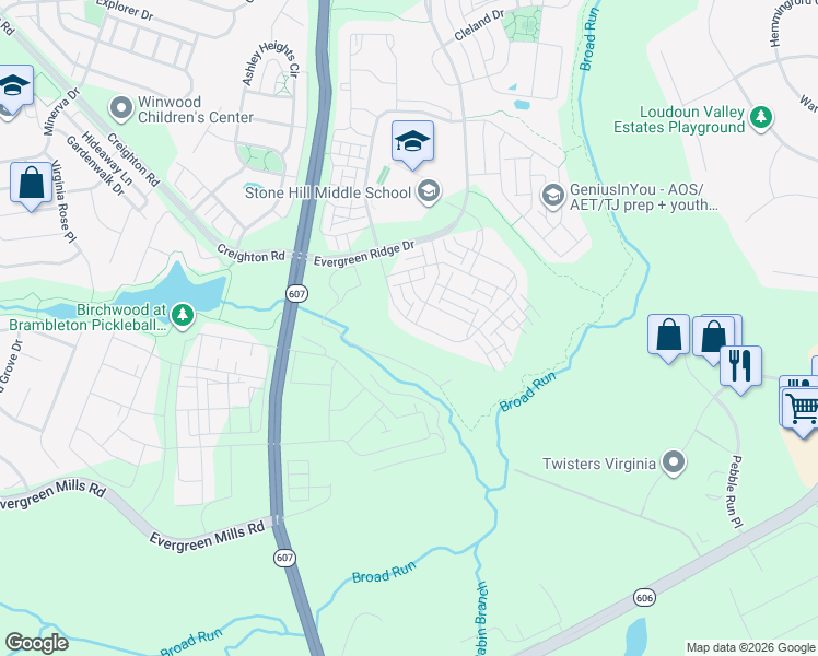 map of restaurants, bars, coffee shops, grocery stores, and more near 23567 Hopewell Manor Terrace in Ashburn