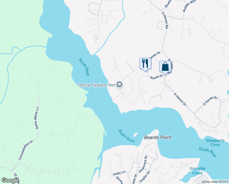 map of restaurants, bars, coffee shops, grocery stores, and more near 778 Bon Haven Drive in Annapolis