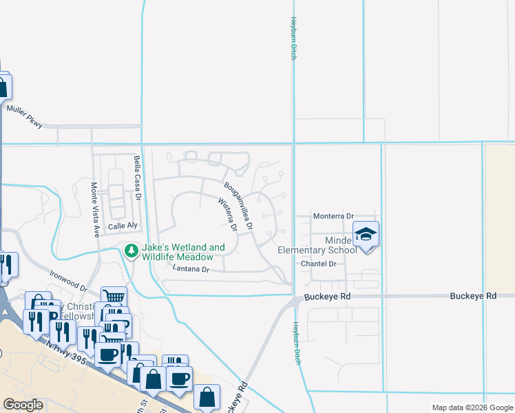 map of restaurants, bars, coffee shops, grocery stores, and more near 1758 Fox Glove Ct in Minden
