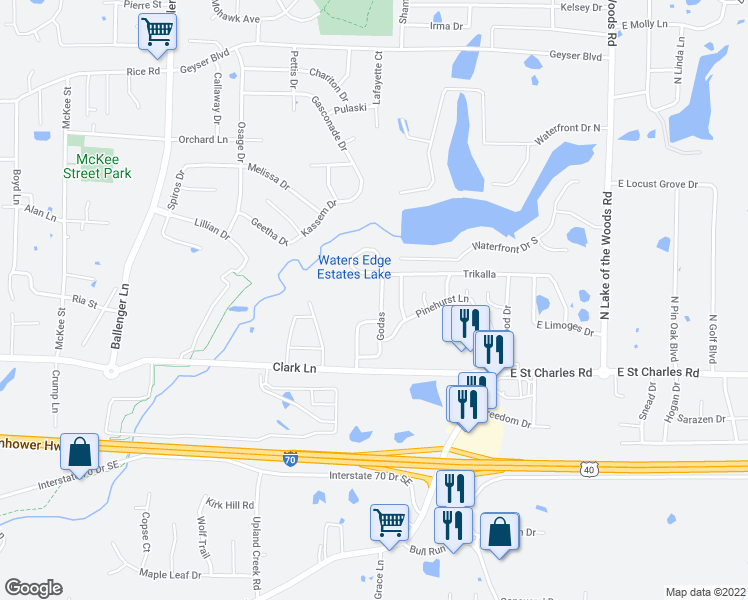 map of restaurants, bars, coffee shops, grocery stores, and more near 1309 Godas Circle in Columbia